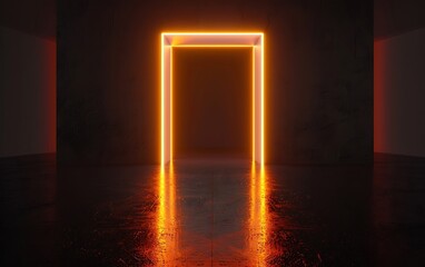 Abstract dark tunnel with neon light. 3D rendering. Futuristic background