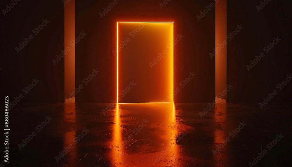 Poster abstract dark tunnel with neon light. 3d rendering. futuristic background