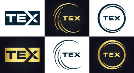 TEX logo. T E X design. White TEX letter. TEX, T E X letter logo design. T E X letter logo design in GOLD, GOLDEN LOGO, THREE, style. letter logo set in one artboard. T E X letter logo vector design.