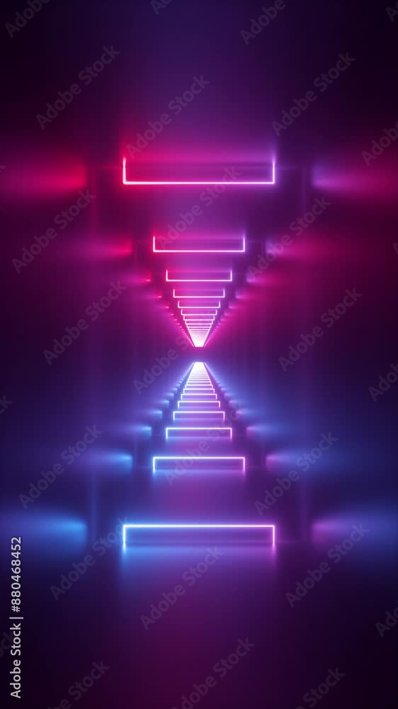Poster abstract neon corridor of glowing lines and stripes. slow flight forward the endless tunnel. 3d vj l
