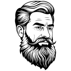 beard drawing, realistic hand drawing line art, pencil sketch, isolated