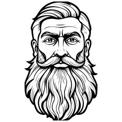 beard drawing, vector realistic outline line, transparent background