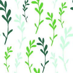 Abstract Hand Drawing Leaves Branches Sketch Seamless Vector Pattern Isolated Background