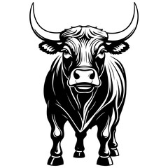 bull drawing, outline cartoon line, vector engraving with transparent background