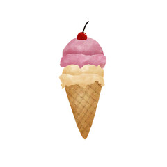 Ice cream cone with cherry on top