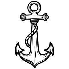 cartoon anchor monochrome hand drawn line illustration, transparent background