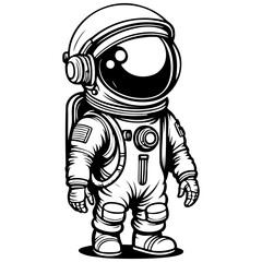cartoon astronaut engrave hand drawn line illustration, transparent background