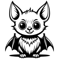 cartoon bat drawing, realistic hand drawing line art, pencil sketch, isolated