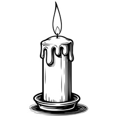 cartoon candle vintage hand drawn line illustration, transparent background