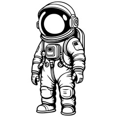 cartoon astronaut vector hand drawn line illustration, transparent background