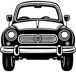 cartoon car black hand drawn line illustration, transparent background