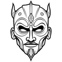 cartoon face mask monochrome hand drawn line illustration, transparent background