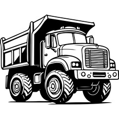 cartoon dump truck of hand drawn line illustration, transparent background
