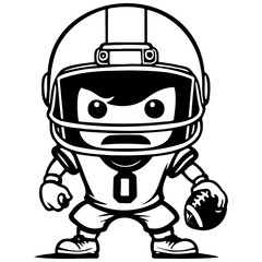 cartoon football engrave hand drawn line illustration, transparent background