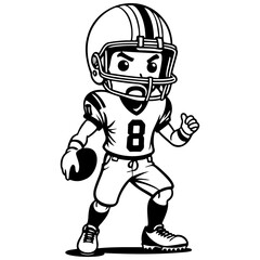 cartoon football drawing, black line vector, isolated line