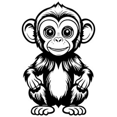 cartoon monkey vintage hand drawn line illustration, transparent background