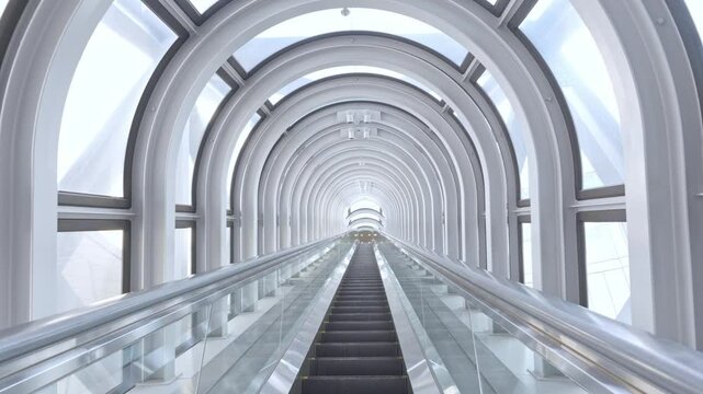 Abstract escalator going up creates a mesmerizing zoom portal effect