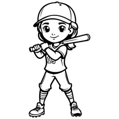 cartoon softball hand drawn line illustration, transparent background
