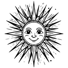 cartoon sunburst of hand drawn line illustration, transparent background