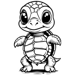 cartoon turtle hand drawn line illustration, transparent background