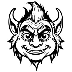 cartoon troll face isolated hand drawn line illustration, transparent background