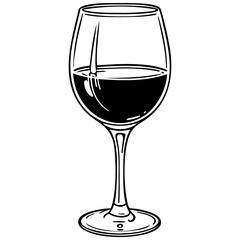 cartoon wine glass vintage hand drawn line illustration, transparent background