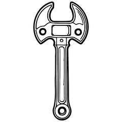 cartoon wrench drawing, realistic hand drawing line art, pencil sketch, isolated