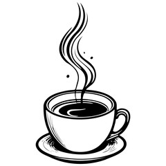 coffee drawing, realistic hand drawing line art, pencil sketch, isolated