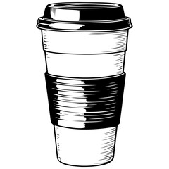 coffee cup black hand drawn line illustration, transparent background