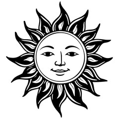 Drawing sun sketches hand drawn line illustration, transpiderarent background