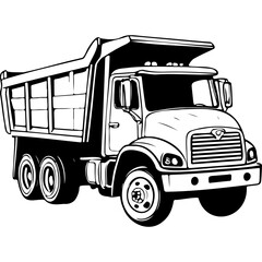 dump truck engraving drawing of black silhouette, monochrome isolated artwork © Сергей Тарасюк