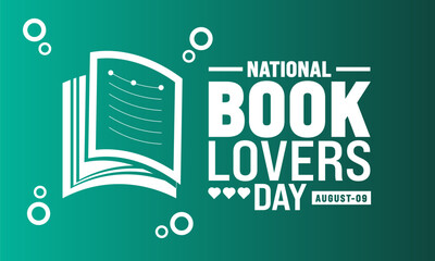 National Book Lovers Day. August 9. Holiday concept. Template for background, banner, card, poster with text inscription. Vector EPS10 illustration. Important day
