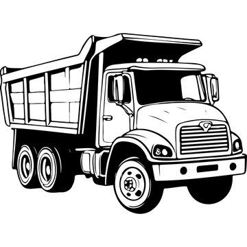recommend clip art: dump truck engraving drawing of black silhouette, monochrome isolated artwork