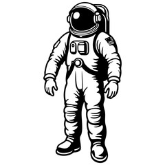 Engrave astronaut sketches hand drawn line illustration, transparent background