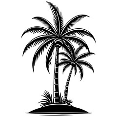 Obraz premium Engrave cartoon palm tree sketch, realistic line monochrome drawing, vintage engraving line art