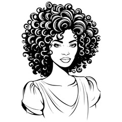 Ink curly hair sketches hand drawn line illustration, transparent background