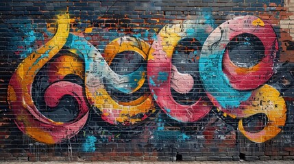 Abstract Graffiti Art on Brick Wall
