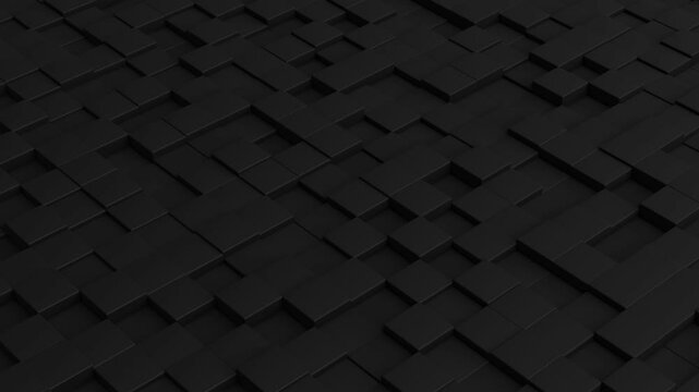 Black box cubes, complex structure motion, corporate abstract background, mosaic pattern, seamless looped animation. Concept tech, business, big data. 3D render