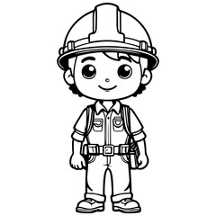 Line cartoon engineer vintage hand drawn line illustration, transparent background