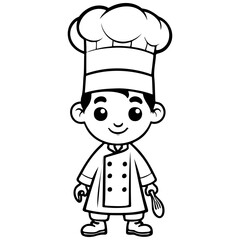 Monochrome cartoon chef hat hand drawn line illustration, transparent background