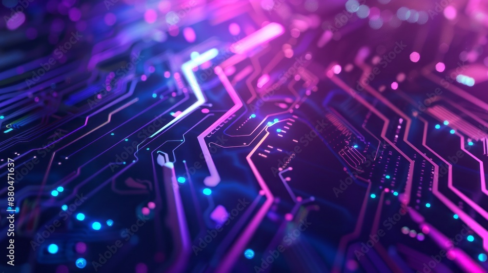 Wall mural futuristic blue and purple technology background with abstract circuit board patterns, ideal for hig
