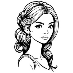 Realistic cartoon hair drawing, realistic hand drawing line art, pencil sketch, isolated