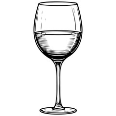 Vector wine glass drawing, realistic hand drawing line art, pencil sketch, isolated