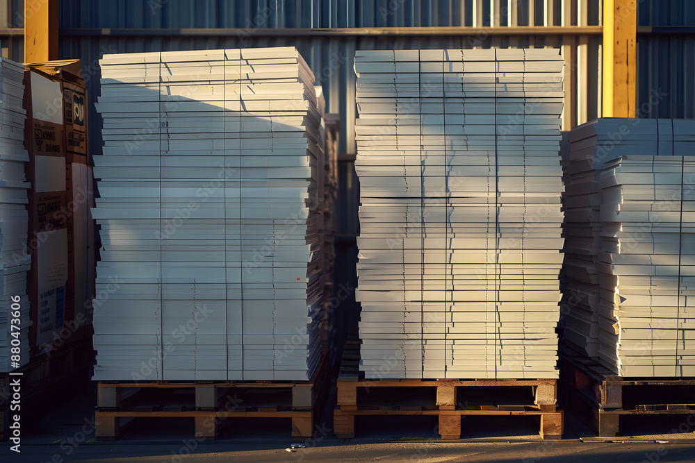 Poster paper stacks neatly stacked on pallets