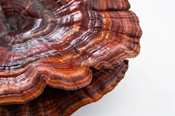 Ganoderma Lucidum, Reishi mushroom isolated on white background. Closeup macro shot. Generative Ai