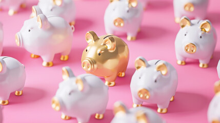 3D rendered piggy banks on a pink background. Interest Rates and Savings, Financial Security