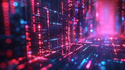 Fototapeta premium Futuristic Digital Data Network with Glowing Red and Blue Lights in a Virtual Space