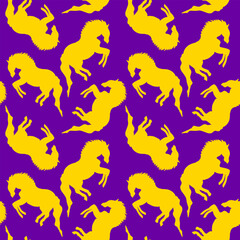 Abstract Hand Drawing Geometric Running Horses Equestrian Seamless Vector Pattern Isolated Background