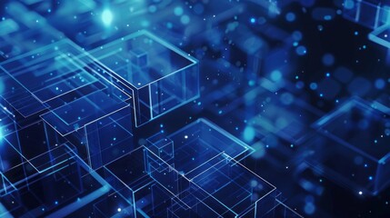 Blue geometric shape abstract technology background, futuristic digital pattern design for tech projects, websites, and innovation-themed presentations