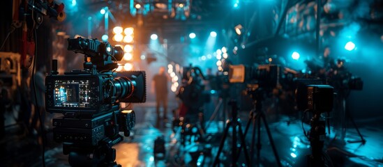 Professional Film Set with High-End Cameras and Lighting Equipment in Action